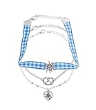 Das dritte Band ist ein blau kariertes Textilband mit einem Edelweißanhänger