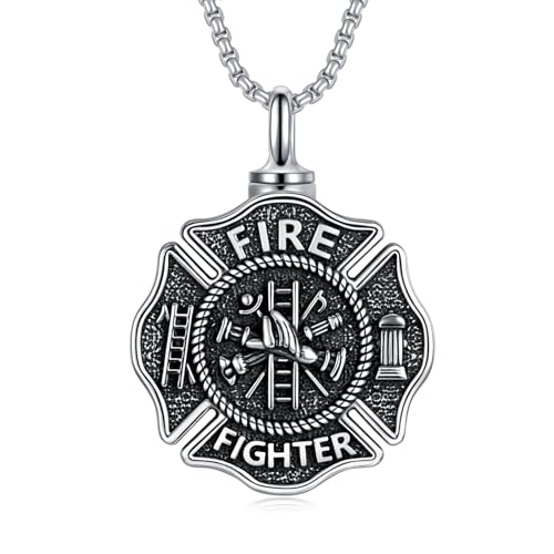 Father’s Day Gifts for Dad Firefighter Necklace 925 Sterling Silver Fire Dept Pendant Fire Department Jewelry for Women Men Christmas Birthday Gift
