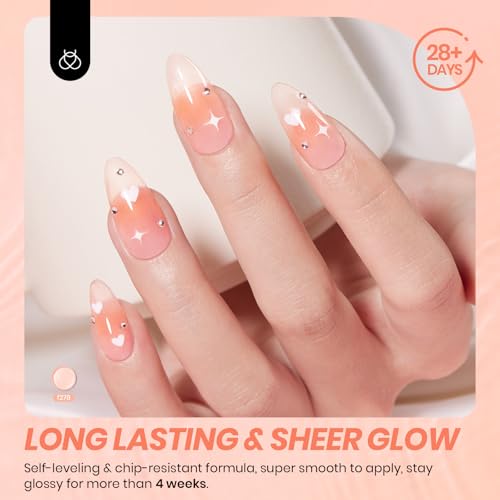 Beetles Nude Gel Nail Polish - Sunlit Orchard Jelly Gel Polish, 15ML Clear Peach Color Nail Concealer Neutral Nail Polish Sheer Translucent Effect Soak Off UV French Nail Art Manicure Gift for Women