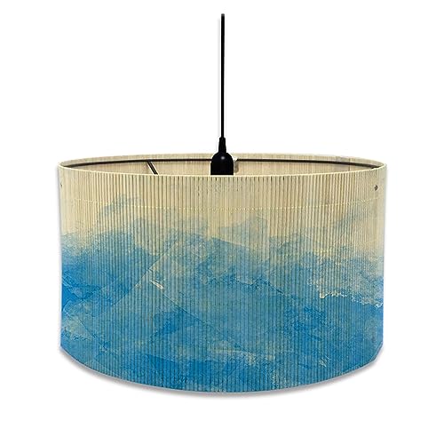 Morbuy Bamboo Lampshade for Table Lamp, Watercolor Style Vintage Style Diameter 30cm Wooden Bedside Light Lampshade Light Shades Wall Light Lamp Shades, Desktop Accessories (Blue)