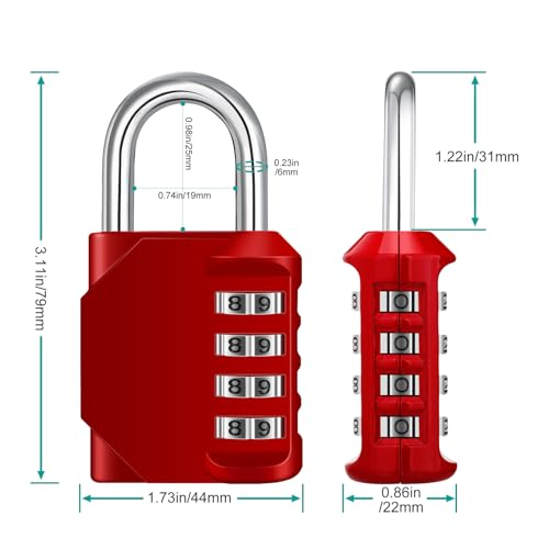 Image of ZHEGE Combination Padlocks, 4 Digit Number Code for Gym (Red, 2 Pack) | School Locker Lock, Employee Lock