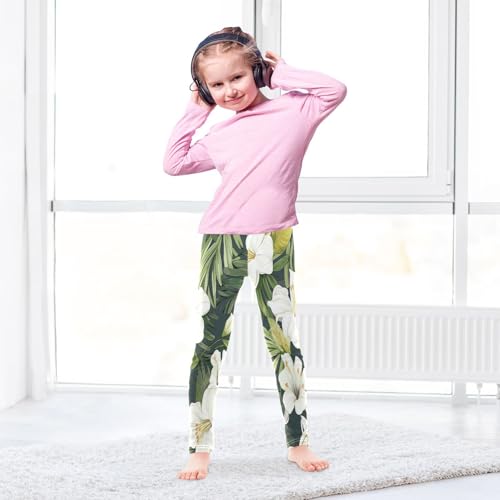 Bolaz Toddler Girls Leggings Printed Yoga Pants Leggings White Flower Green Leaves for Kids4