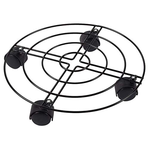 lulalula 30cm Iron Plant Caddy Heavy Duty Metal Plant Flower Pot Stand Round Plant Trolley Rolling Plant Dolly with Wheels - Black