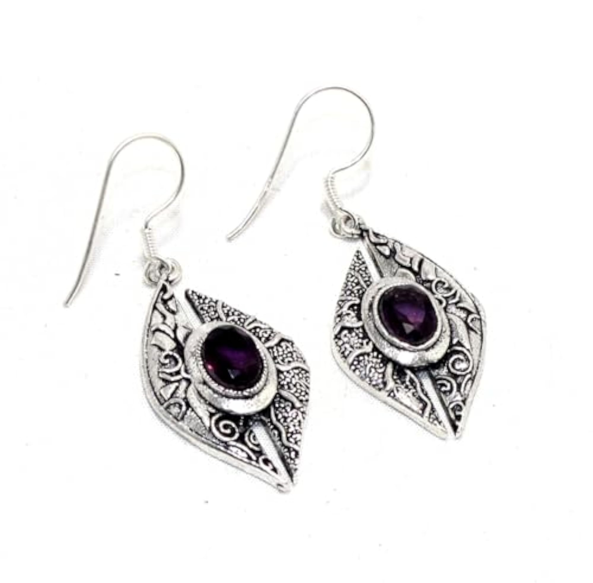 Women's Handmade 925 Sterling Silver Natural Amethyst Dangle Earrings