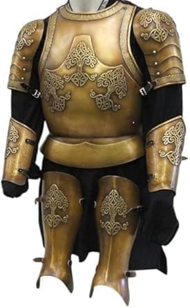 Medieval Knight Half Body Armor Set – Antique Gold Finish Steel Cuirass with Pauldrons, Vambraces & Greaves – LARP Cosplay Costume.