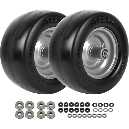 AR-PRO (2-Pack) 11x6.00-5 Flat Free Tire and Wheel - Universal 11x6-5 Solid Rubbe Riding Lawn Mower Tire with Rim - With 5.3-7.5 Centered Hub and 3/4 Bearings - Fit Most Zero Turn Mowers