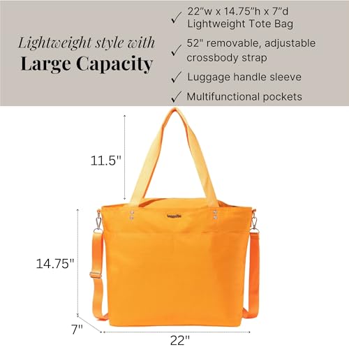 Image of Baggallini Carryall Tote - Lightweight Nylon Zipper Top Weekender Travel Beach Bag w /Luggage Sleeve