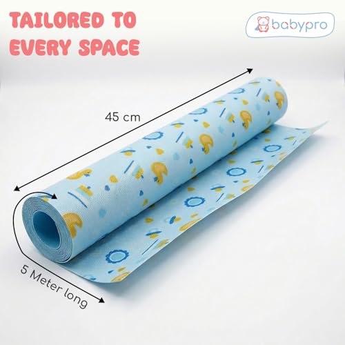 Image of BabyPro Non-Slip EVA Shelf Liner Roll, Anti Slip Mat for Kitchen, Drawer & Cabinet, Food Grade, BPA Free, Washable, Anti Microbial, Water Resistant, 45 cm x 5 m, Light Blue, Ducky Treats