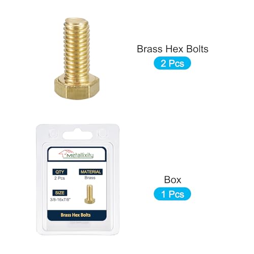 Image of METALLIXITY Hex Head Screw Bolt (3 /8-16x7 /8) 2Pcs, Brass Fully Threaded Solid Brass Hex Bolts Machine Screws - for Machinery Repair