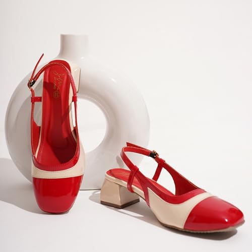 Image of JM LOOKS Women's Square Toe Block Heel Mules with Adjustable Strap & Comfortable Sole - Stylish Buckle Design