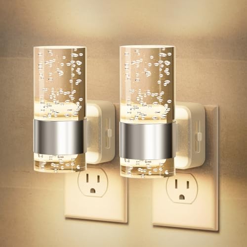 JandCase Night Light, Night Lights Plug into Wall,2 Pack 3000K Warm White LED Nightlight with Adjustable Brightness, Automatic Night Light Plug in with Light Sensor for Bathroom Hallway Room Decor
