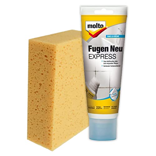 Set Molto Fugen Neu EXPRESS 220 ml + Schwamm Renovieren Fliesenfugen im Innenbereich