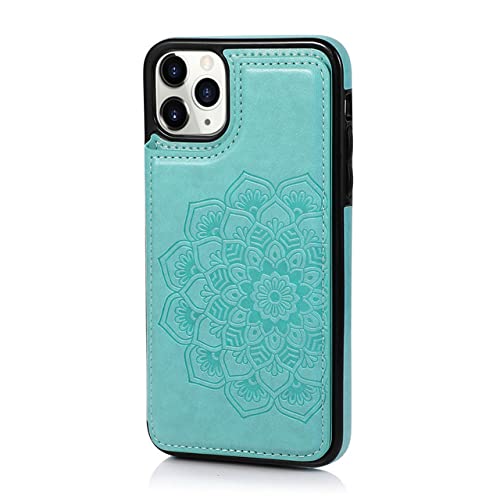 Étui portefeuille iPhone 13 Pro Max vert avec fentes cartes et fermeture aimantée