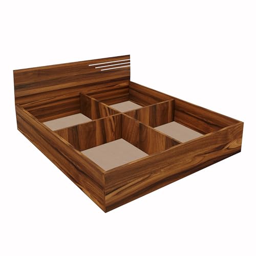 Image of Bharat Lifestyle Amsterdam Engineered Wood Queen Size Bed with Storage (60x72 Inch, Brown, Laminated Finish) | Wooden Double Bed for Bedroom & Living Room | 1 Year Warranty