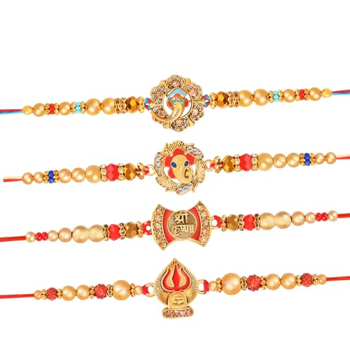 Image of De Marquis 4 Rakhi Combo Set for Brother | Rakshasutra | Designer Rakhee for brother /bhai /bhaiya /bhabhi /sister /kids, Happy Rakshabandhan (Pack of 4 Rakhis)