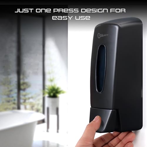 Image of Robustt Manual Wall Mounted Liquid Soap Dispenser - Black (350 ml, Pack of 5) - with Adhesive Hooks | Leak-Proof, Transparent Window, Easy Installation - Ideal for Bathroom, Kitchen, Hotels, Offices