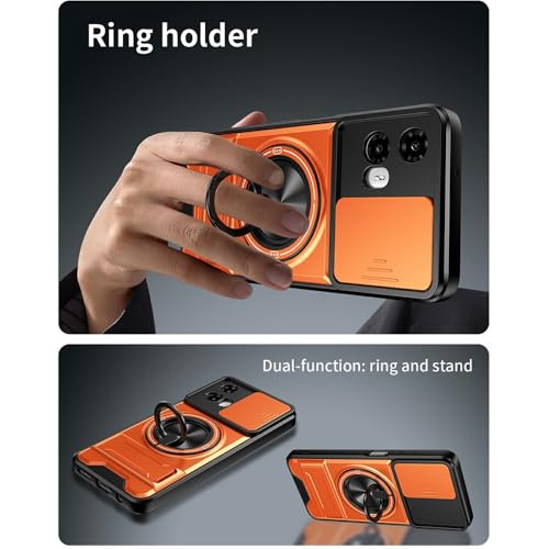Image of Armor Camera Slider Back Case Cover for Moto G35 5G with Bracket Stand (Orange)