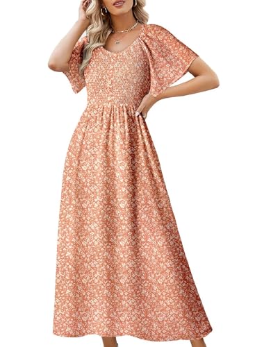 Image of Dokotoo Womens Dresses 2025 Square Neck Tie Backless Summer Dresses Cap Sleeve Floral Buttoned Empire Waist Maxi Dress