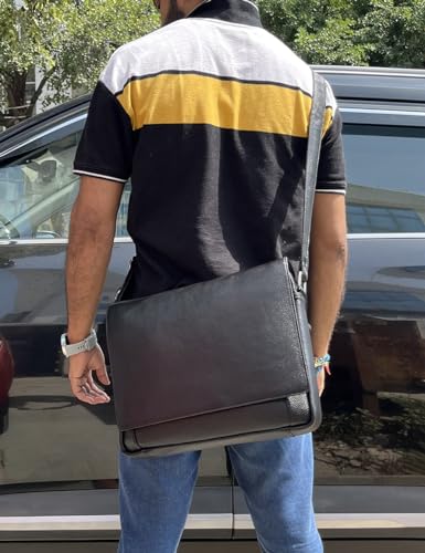 Image of RUSTIC TOWN Premium Leather Crossbody Messenger Bag - Stylish and Versatile - Gift for Professionals