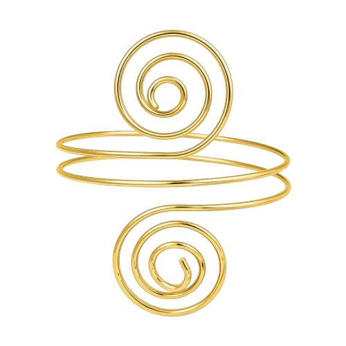 Image of Nereds Adjustable Upper Arm Cuff Minimalist Open Armlet Gold Cuff Bracelets Spiral Fashion Jewelry Gifts for Women Casual and Party Wear