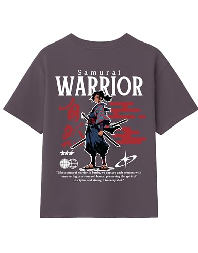 Image of Samurai Warrior Oversized T-Shirt for Kids 4-17 Years | Anime Samurai Front & Back Print | Boys & Girls Cotton Casual Tee