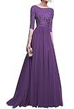 Pflegehinweis: Handwäsche Minetom Damen Elegant Chiffon Lang Kleid Abendkleider Partykleider Festkleider Brautjungfer Cocktailkleid Violett DE 42