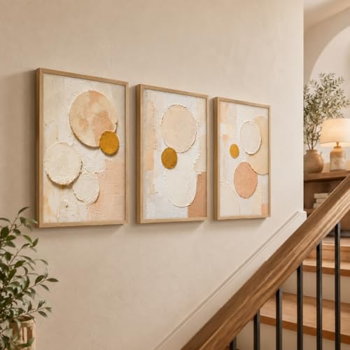 Image of Livin'luxe Set of 3 Pastel Geometric Abstract Wall Photo with Frame for Living Room Bedroom Hall Office Decor, Premium Wooden Synthetic Frame Artwork Gift