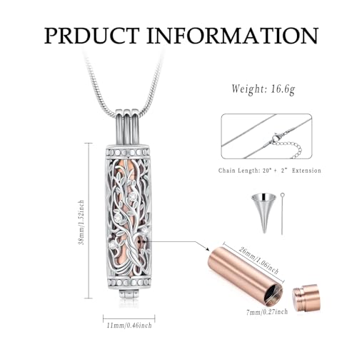 VCCWYQK Cremation Jewelry Urn Necklace for Ashes Pendant with Hollow Vial Cylinder Cremation Keepsake Memorial Lockets Ashes Holder for Women Men Pet - Image 2