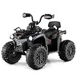 COSTWAY 12V Electric Kids Quad Bike, Battery Powered Ride on Car ATV with Headlights, Music, MP3, Storage Basket, Backward Function, for Boys and Girls Aged 3-8 Years (Black)