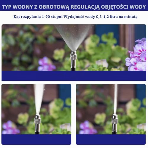 System nawadniania, przewód mgiełkowy 100 m, 20 kierunkowych dysz mosiężnych, adapter 3/4", system mgły do nawadniania trawnika, do użytku na zewnątrz, system chłodzenia mgłą do ogrodu, na taras