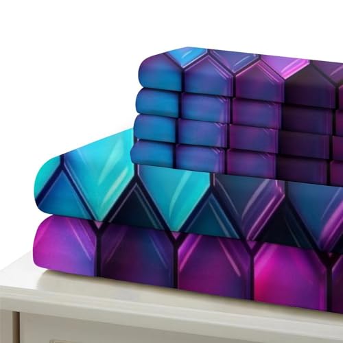 Housse de couette néon bleu violet en microfibre premium lit simple