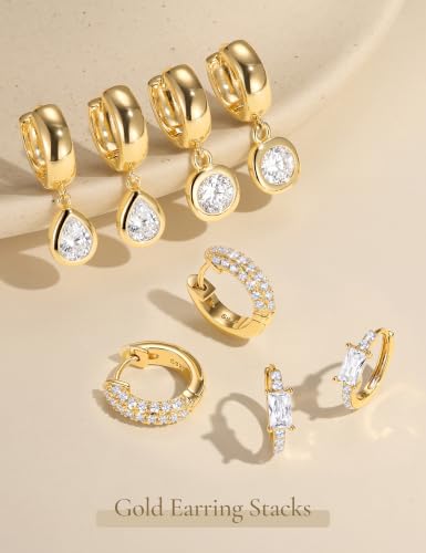 GEORGE-SMITH Trendy 3 Pairs Gold Earrings for Women Small Chunky CZ Hoops - image 3