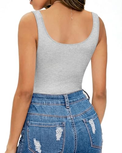 Image of MANGOPOP Women's Tank Top Bodysuit Scoop Neck Sleeveless Body Suits Sexy U-Back Backless Going Out Tops