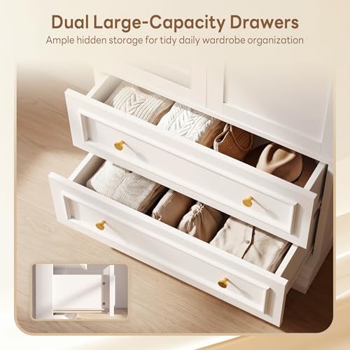 image for LIKIMIO Armoire Wardrobe Closet with Full Length Mirror, 3 Open Shelve