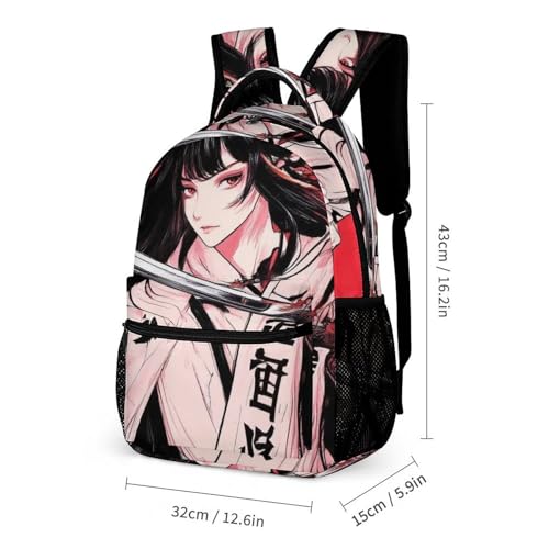 Backpack Bookbag Set Japanese Samurai Anime Art (2) Backpack with Lunch Bags and Makeup Bag Shoulder Bag with Lunch Box Storage Bags2