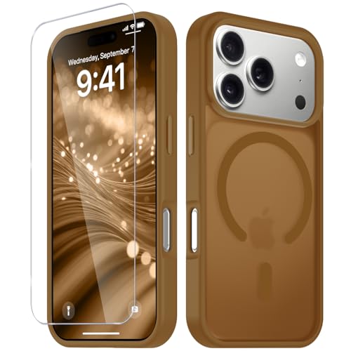 Image of YENAPOON for iPhone 17 Pro Case, Matte Magnetic Phone Cover [with 1 Screen Protector] [Support for MagSafe] [Shockproof Military Grade Protection] Translucent Frosted Back, Brown