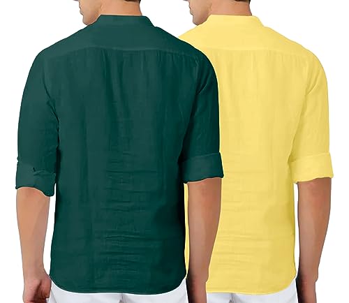 Image of FINIVO FASHION Men's Cotton Blend Solid Full Sleeve Combo Short Kurta Shirt, Regular Fit Solid Pattern Mandarin Collar Straight Kurta Shirt