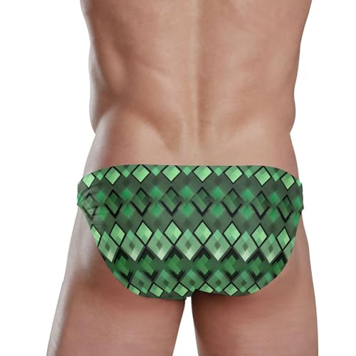 Green and Black Squares Swim Briefs for Men Swimsuit Bikini Swimwear S B04050413