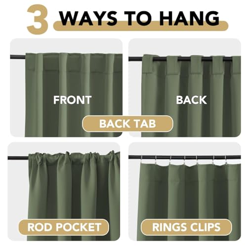 Image of H.VERSAILTEX Back Tab Dark Green Curtains 90 Inch Long for Living Room, Rod Pocket Room Darkening Thermal Insulated Blackout Curtains, 52 x 90 Inch, Bronze Green, 2 Panels