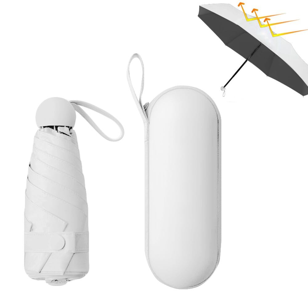 6 Ribs Windproof Compact Umbrella, Small Umbrella for Handbag, Pocket & Micro Travel Umbrellas UV Umbrellas with Case for Men Women 90 X 55cm