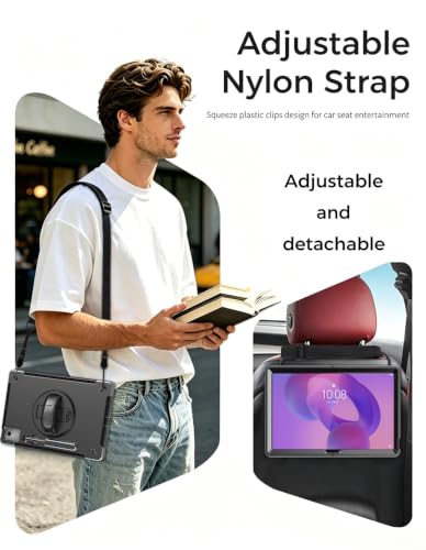 Image of Junfire Protective Case for Lenovo Idea Tab Pro 12.7 inch 2025,Black | Shockproof, Hand Strap, 360Rotating Stand, Pencil Holder, Carrying Shoulder Strap, Hard Shell