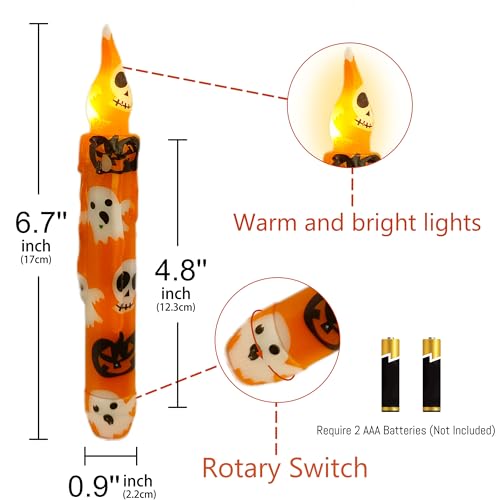 Image of Halloween Candlesticks Flameless Taper Candle, 4pcs Printed LED Tapered Candles Remote Dipped Candle 6inch Battery Chandelier for Enchanting Weddings and Harry Potter Inspired Vigils(Hall)