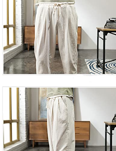Zontroldy Men's Pants Cotton Linen Yoga Golf Beach Jogger Sweat Lounge Harem Pants Trousers(0009-Khaki-S) #TOP4