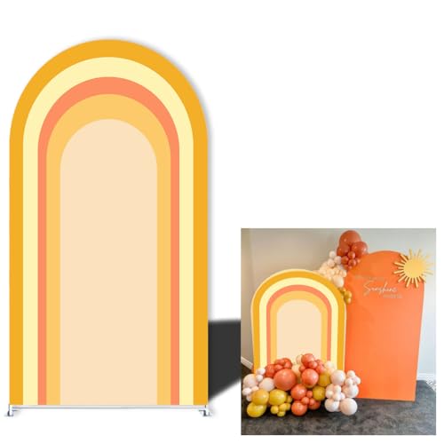 Here Comes The Son Boho Orange Sunrise Arch Backdrop Cover for Boy Baby Shower Birthday Party Decoration,Neutral Chiara Arched Rainbow Background (G-3846,3.3x6.5ft(100x200cm))