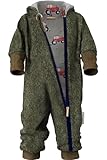 Fuchs & Kiwi Walkoverall Baby Jungen - Natur Schurwolle & Jersey Futter – Öko-Tex, Hautfreundlich – Handmade in Berlin – Wollwalk Overall Baby & Kleinkind (Moosgrün mit Traktor, 50-56)