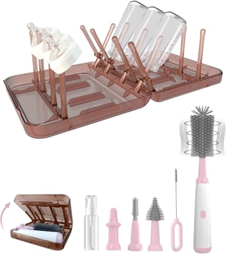 Image of Electric Baby Bottle Cleaner - Rechargeable with Nipple & Straw Brush, Travel Bottle Brush with Drying Rack - Perfect for Mom After Birth