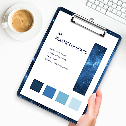 Image of Plastic A4 Clipboards, Clip Board Stardard Letter Size 9 x 12.5 in | Office Decorative for Students Women Men and Kids,Blue Starry Sky