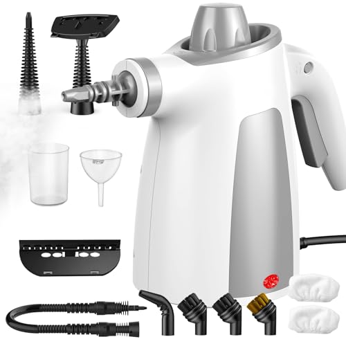 ASSCA Handheld Steam Cleaner 1050W Portable Steam Cleaner Handheld with 350ml Tank & 12-Piece Accessories 100% Chemical-Free Multi-Surface Cleaning for Floor Sofa Carpet Tile Windows Upholstery