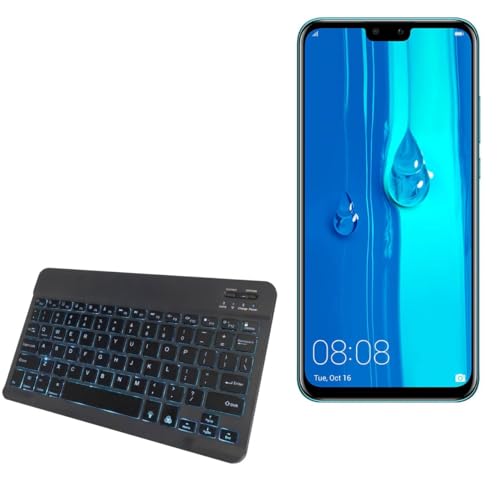 BoxWave Keyboard Compatible with Huawei Y9 (2019) - SlimKeys Bluetooth Keyboard - with Backlight, Portable Slim LED 7 Colors - Jet Black