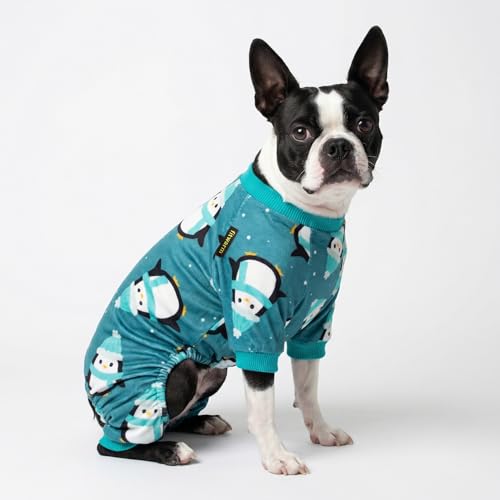 Image of Fitwarm Cute Penguin Dog Pajamas, Dog Winter Clothes for Small Dogs Girl Boy, Cozy Dog Onesie, Soft Pet Jammies, Doggy Apparel, Teal Blue, XXL